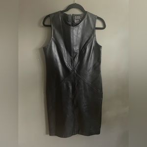 Spenser Jeremy 100% lamb black leather dress knee length sleeveless size 10